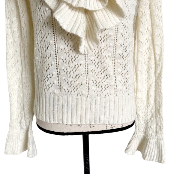 Tularosa Wool Ruffle sweater S white Pointelle Fairy Cottage Coquette Dainty - Picture 14 of 16